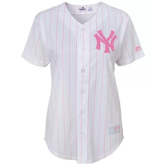 NEW YORK Mets Glitter Striped Baseball Jersey Pink White MLB Girls Small 8 - Picture 1 of 8
